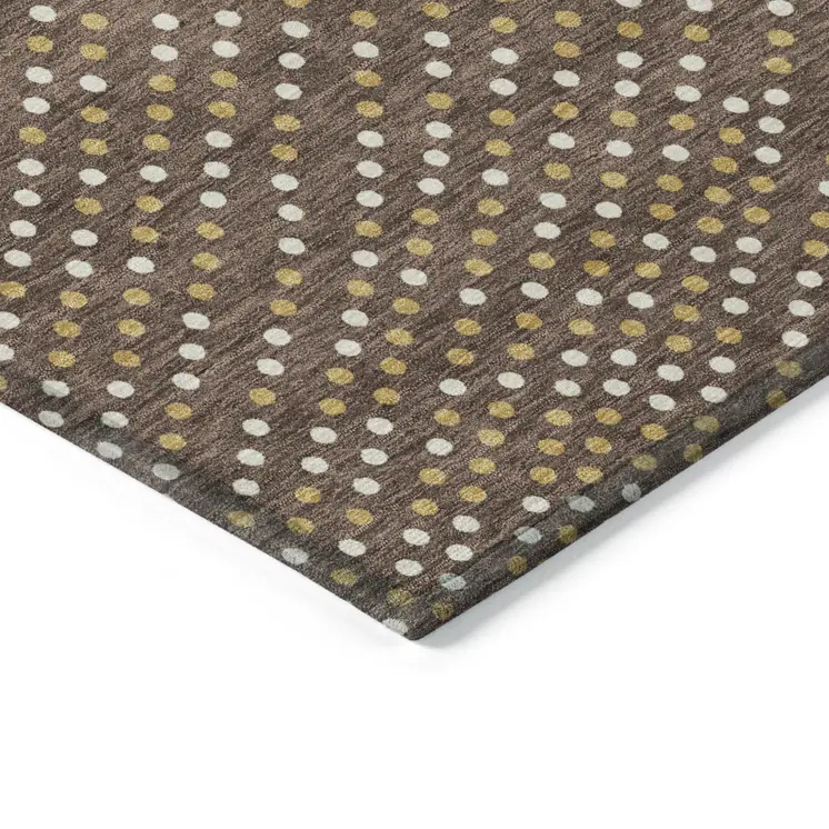 3' X 5' Brown Gold And Ivory Polka Dot Washable Indoor Outdoor Area Rug