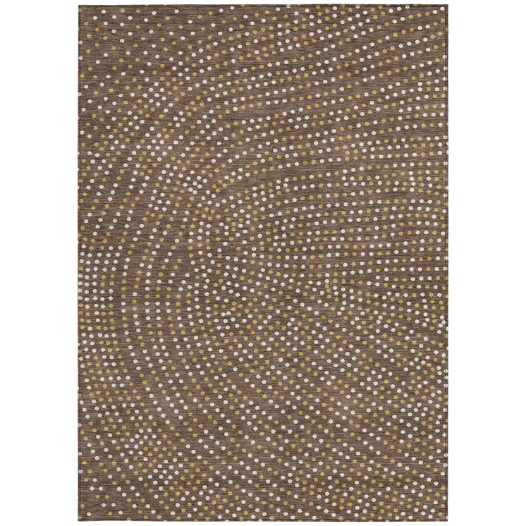 5' X 8' Brown Gold And Ivory Polka Dot Washable Indoor Outdoor Area Rug