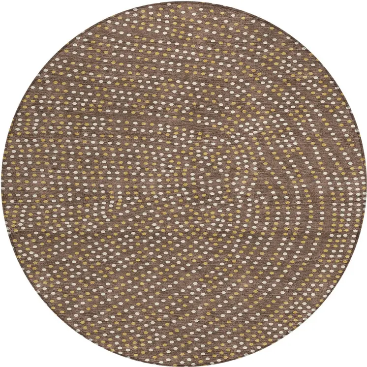 8' Brown Gold And Ivory Round Polka Dot Washable Indoor Outdoor Area Rug