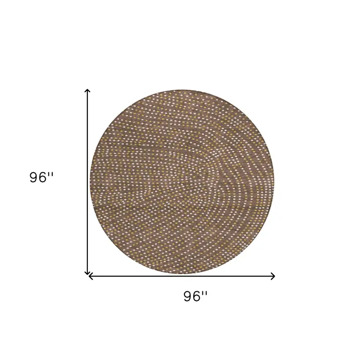 8' Brown Gold And Ivory Round Polka Dot Washable Indoor Outdoor Area Rug