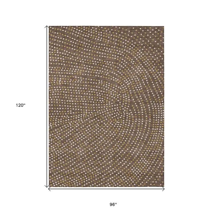 8' X 10' Brown Gold And Ivory Polka Dot Washable Indoor Outdoor Area Rug