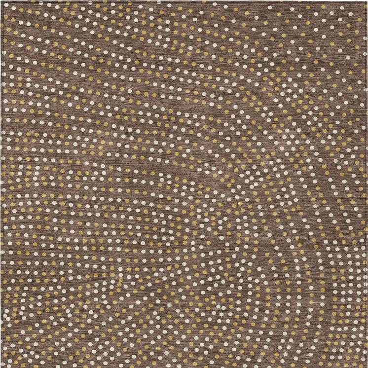 9' X 12' Brown Gold And Ivory Polka Dot Washable Indoor Outdoor Area Rug