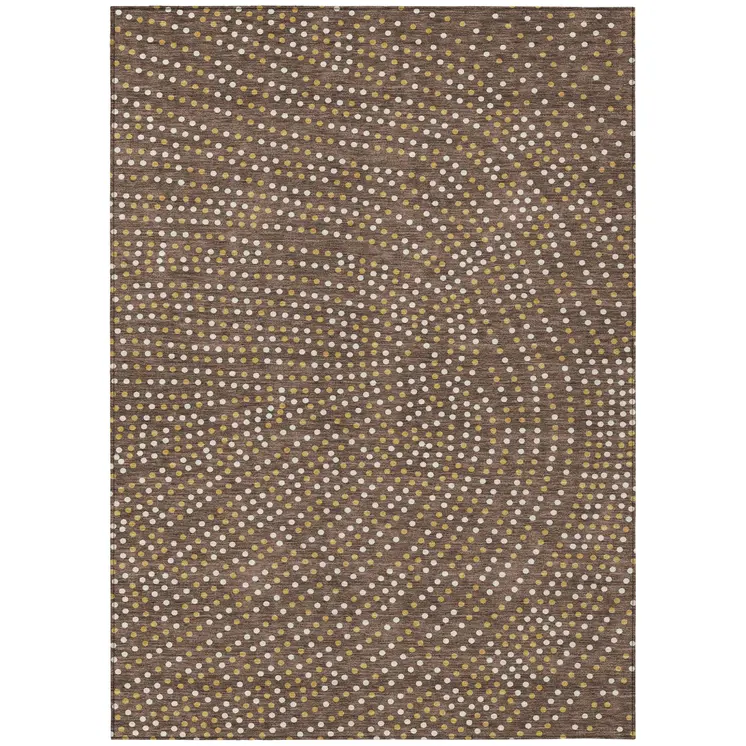 9' X 12' Brown Gold And Ivory Polka Dot Washable Indoor Outdoor Area Rug