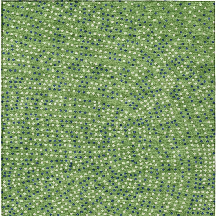 3' X 5' Green Blue And Ivory Polka Dot Washable Indoor Outdoor Area Rug