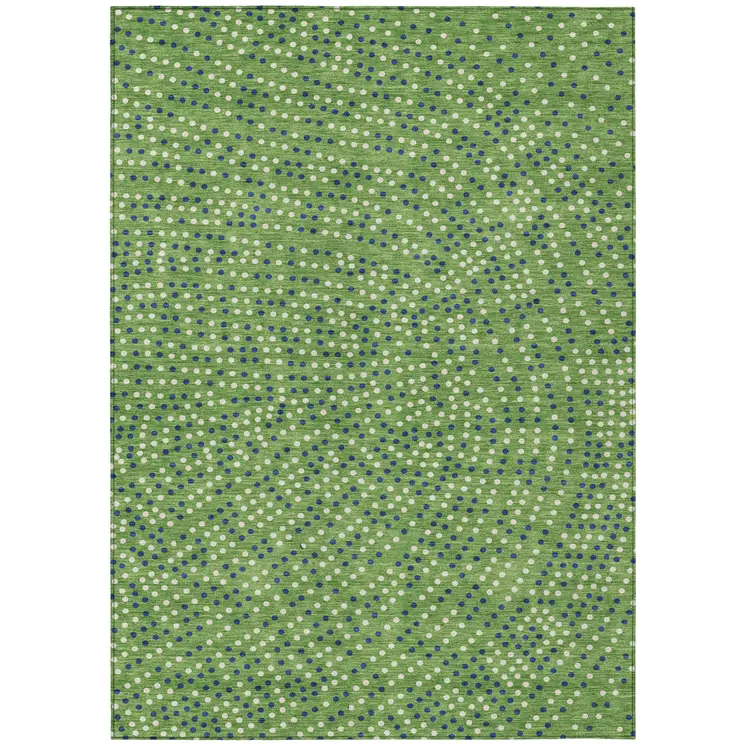 3' X 5' Green Blue And Ivory Polka Dot Washable Indoor Outdoor Area Rug