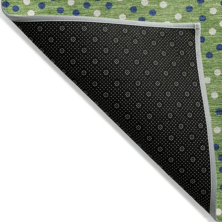 5' X 8' Green Blue And Ivory Polka Dot Washable Indoor Outdoor Area Rug