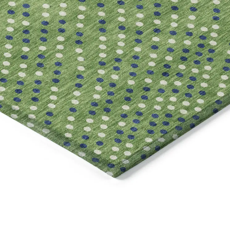 5' X 8' Green Blue And Ivory Polka Dot Washable Indoor Outdoor Area Rug