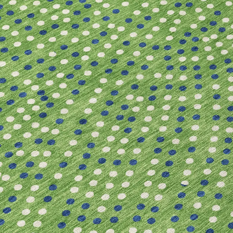 5' X 8' Green Blue And Ivory Polka Dot Washable Indoor Outdoor Area Rug