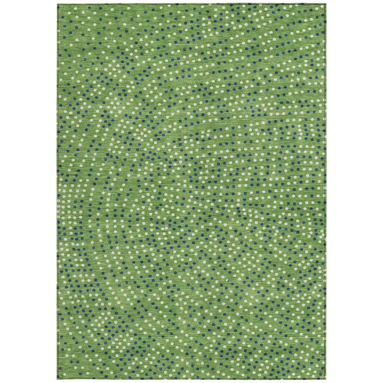 9' X 12' Green Blue And Ivory Polka Dot Washable Indoor Outdoor Area Rug
