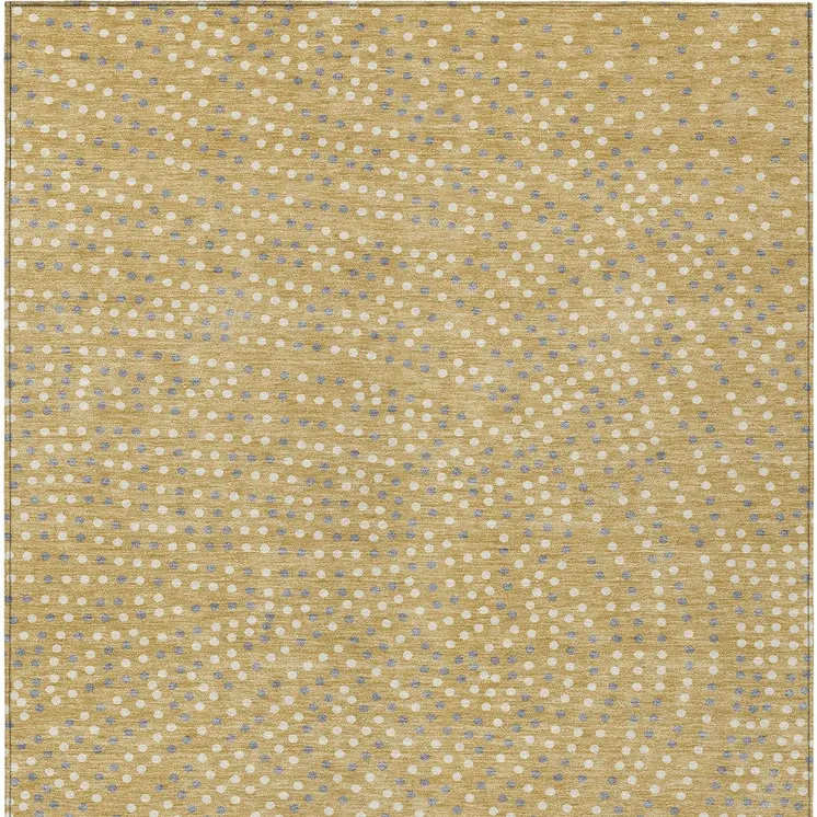 3' X 5' Gold Gray And Ivory Polka Dot Washable Indoor Outdoor Area Rug