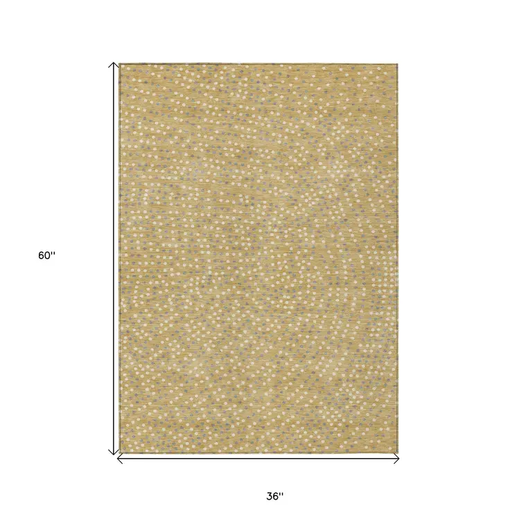 3' X 5' Gold Gray And Ivory Polka Dot Washable Indoor Outdoor Area Rug