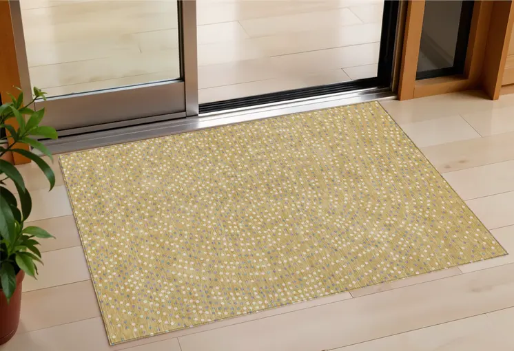 3' X 5' Gold Gray And Ivory Polka Dot Washable Indoor Outdoor Area Rug