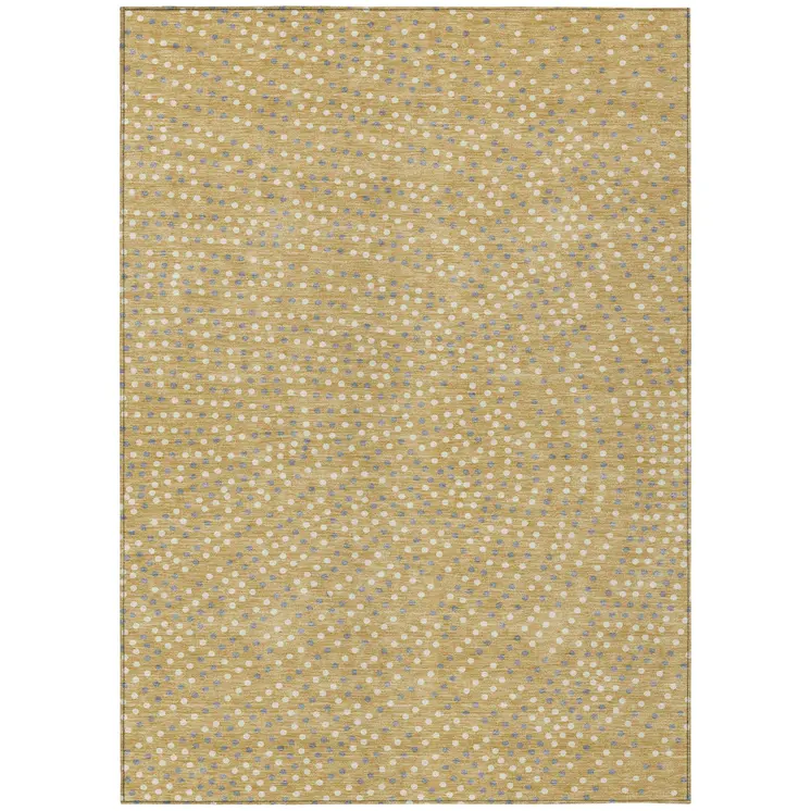 3' X 5' Gold Gray And Ivory Polka Dot Washable Indoor Outdoor Area Rug