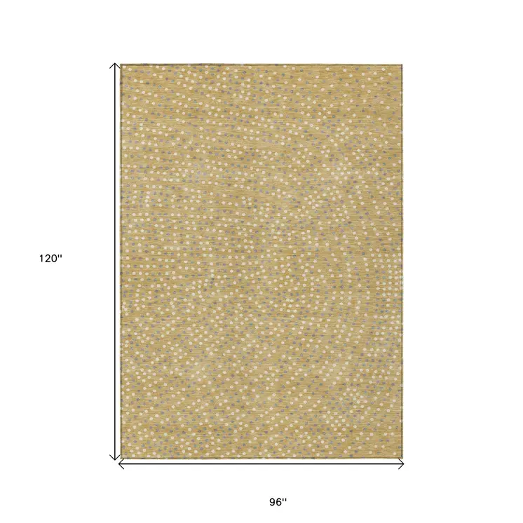 8' X 10' Gold Gray And Ivory Polka Dot Washable Indoor Outdoor Area Rug
