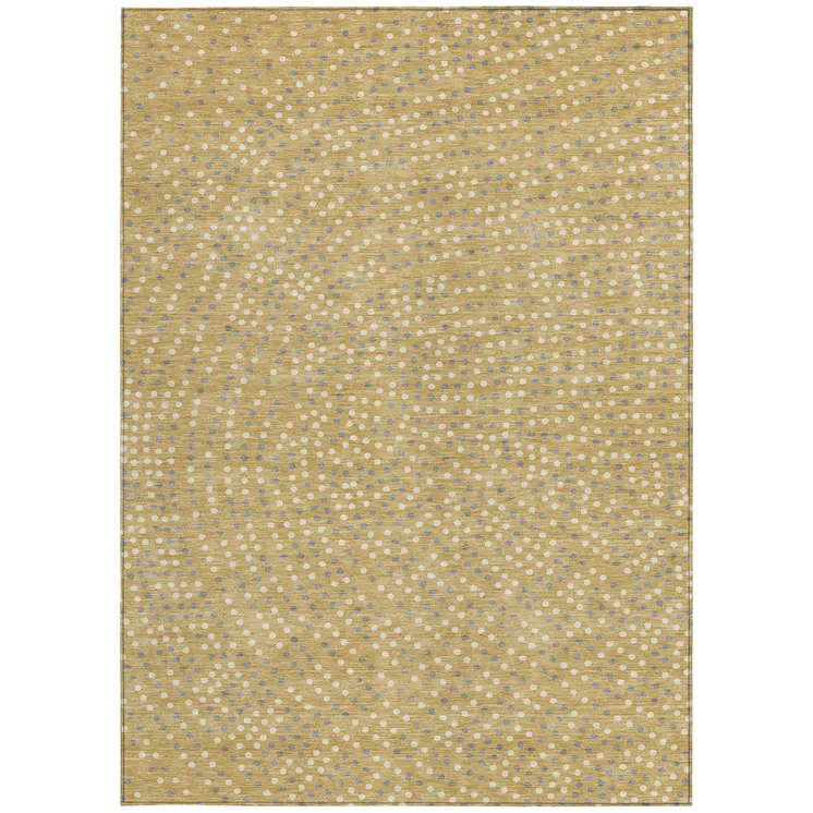 9' X 12' Gold Gray And Ivory Polka Dot Washable Indoor Outdoor Area Rug