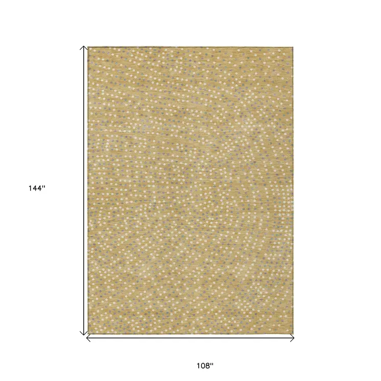 9' X 12' Gold Gray And Ivory Polka Dot Washable Indoor Outdoor Area Rug