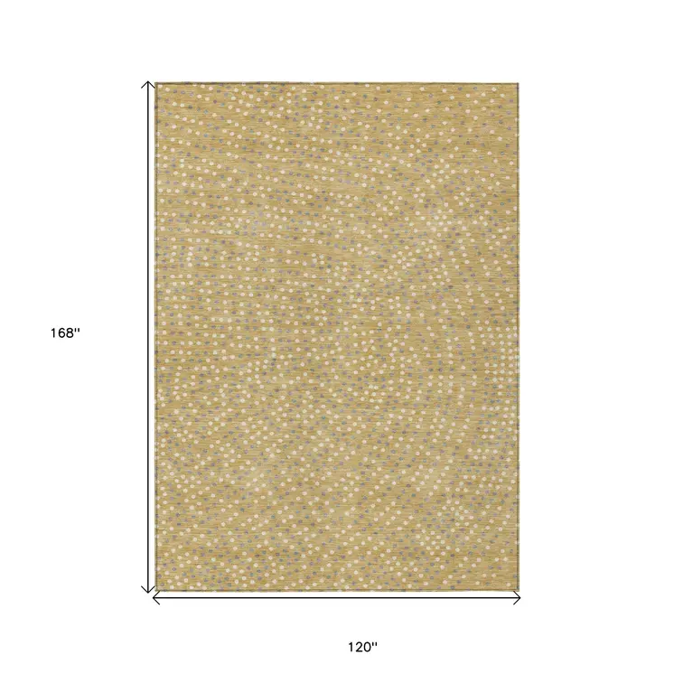 10' X 14' Gold Gray And Ivory Polka Dot Washable Indoor Outdoor Area Rug
