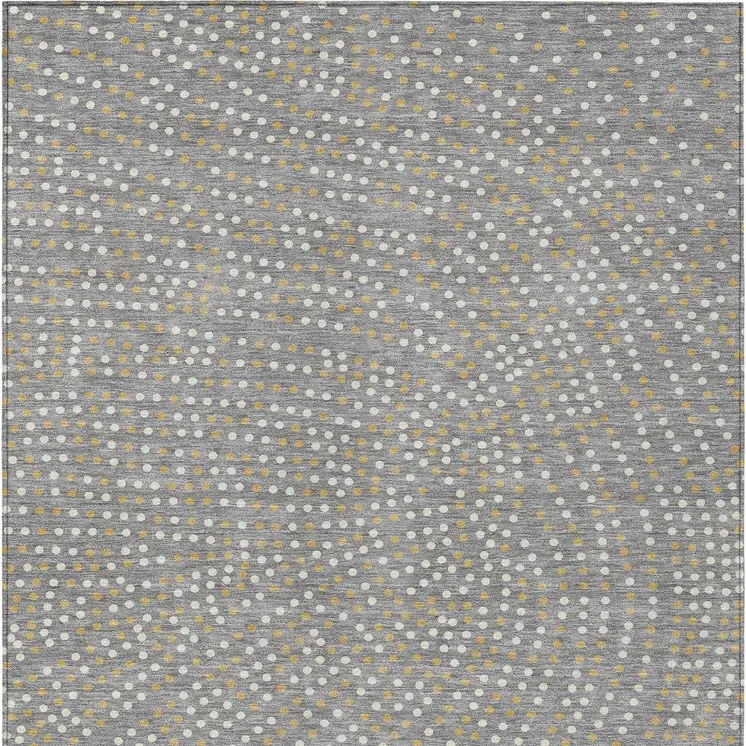 3' X 5' Gray Gold And Ivory Polka Dot Washable Indoor Outdoor Area Rug