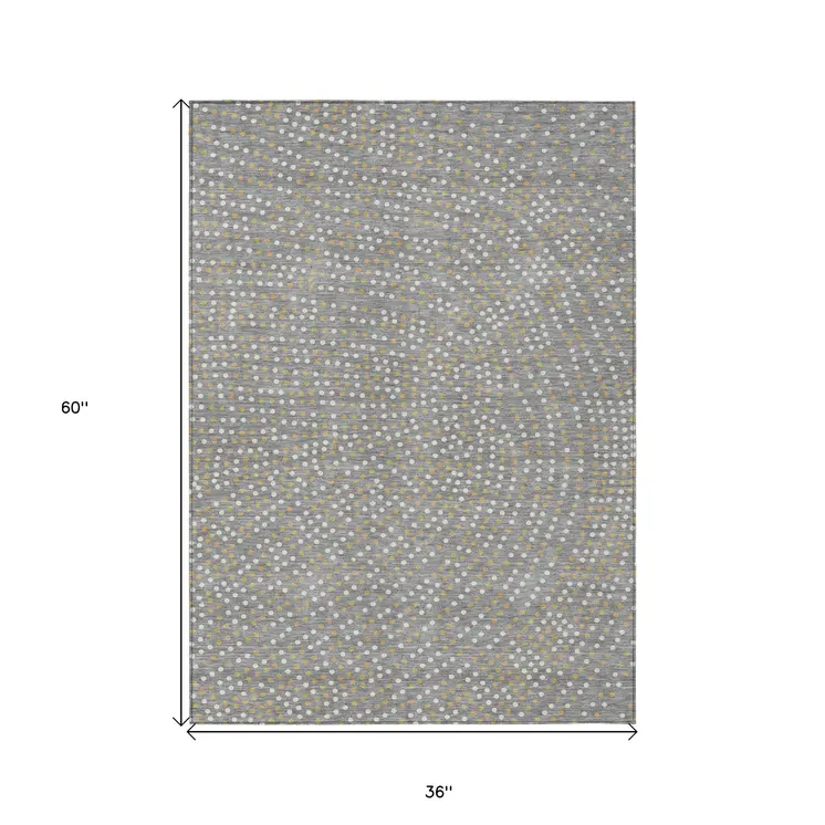 3' X 5' Gray Gold And Ivory Polka Dot Washable Indoor Outdoor Area Rug