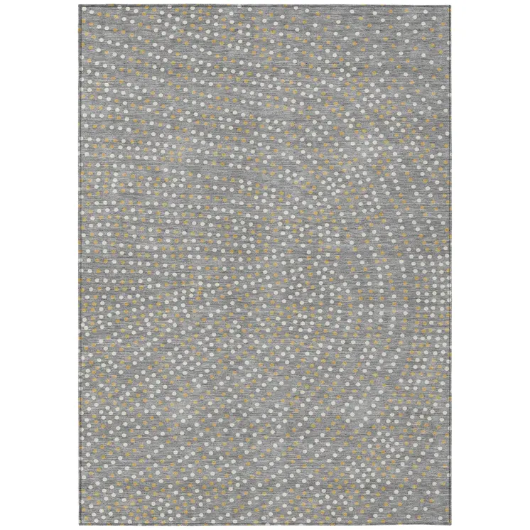 3' X 5' Gray Gold And Ivory Polka Dot Washable Indoor Outdoor Area Rug