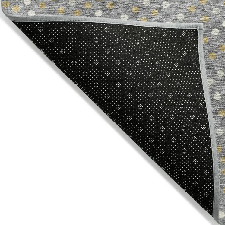 3' X 5' Gray Gold And Ivory Polka Dot Washable Indoor Outdoor Area Rug