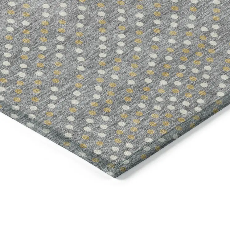 3' X 5' Gray Gold And Ivory Polka Dot Washable Indoor Outdoor Area Rug