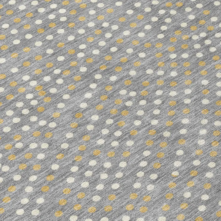 8' Gray Gold And Ivory Round Polka Dot Washable Indoor Outdoor Area Rug