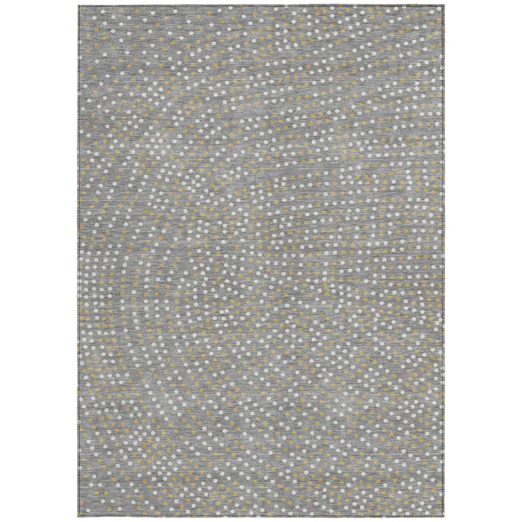 10' X 14' Gray Gold And Ivory Polka Dot Washable Indoor Outdoor Area Rug