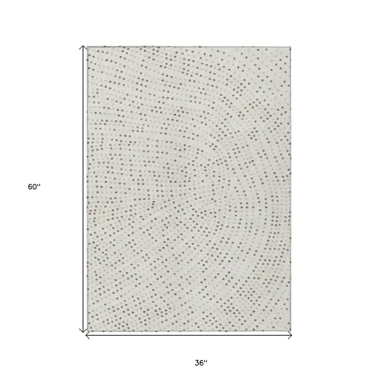 3' X 5' Ivory And Brown Polka Dot Washable Indoor Outdoor Area Rug