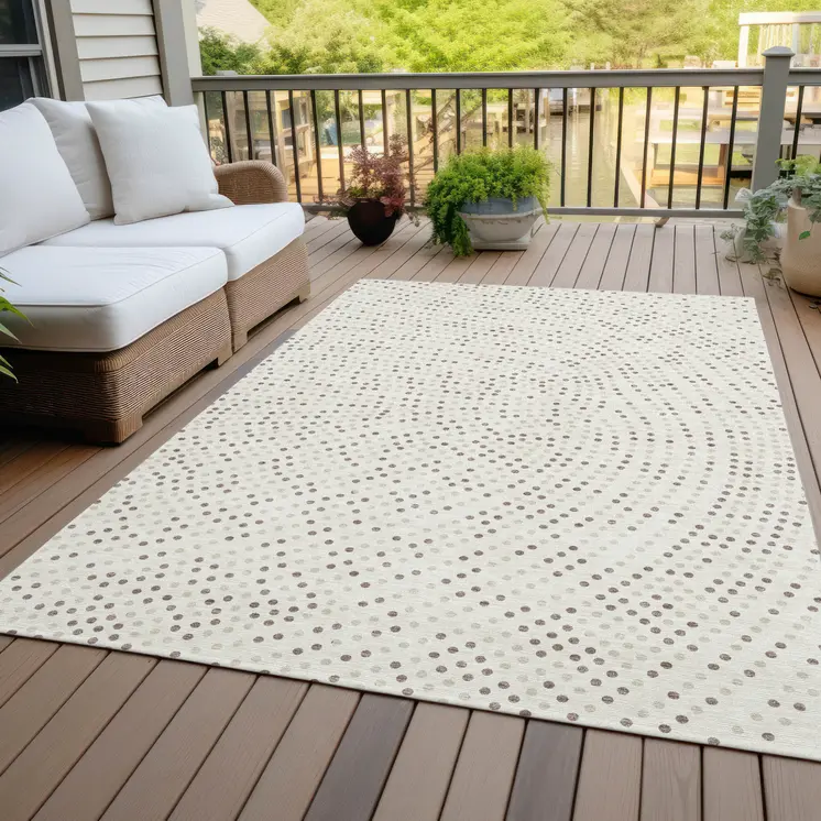 3' X 5' Ivory And Brown Polka Dot Washable Indoor Outdoor Area Rug