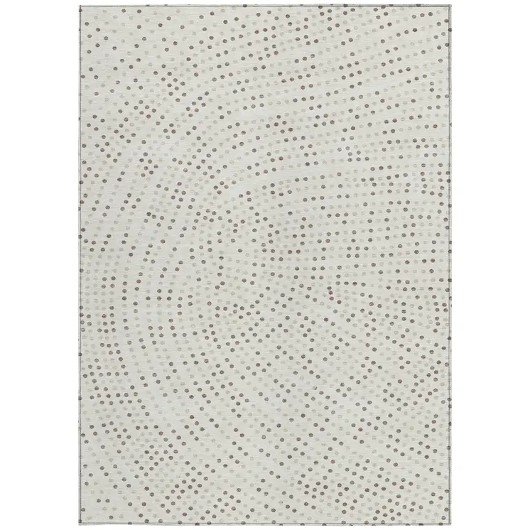 5' X 8' Ivory And Brown Polka Dot Washable Indoor Outdoor Area Rug