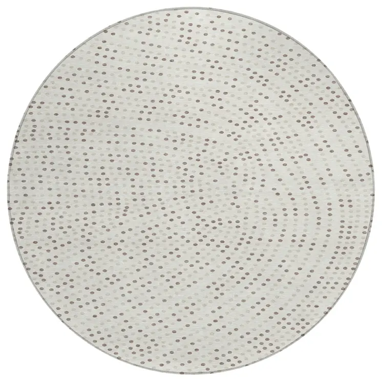 8' Ivory And Brown Round Polka Dot Washable Indoor Outdoor Area Rug