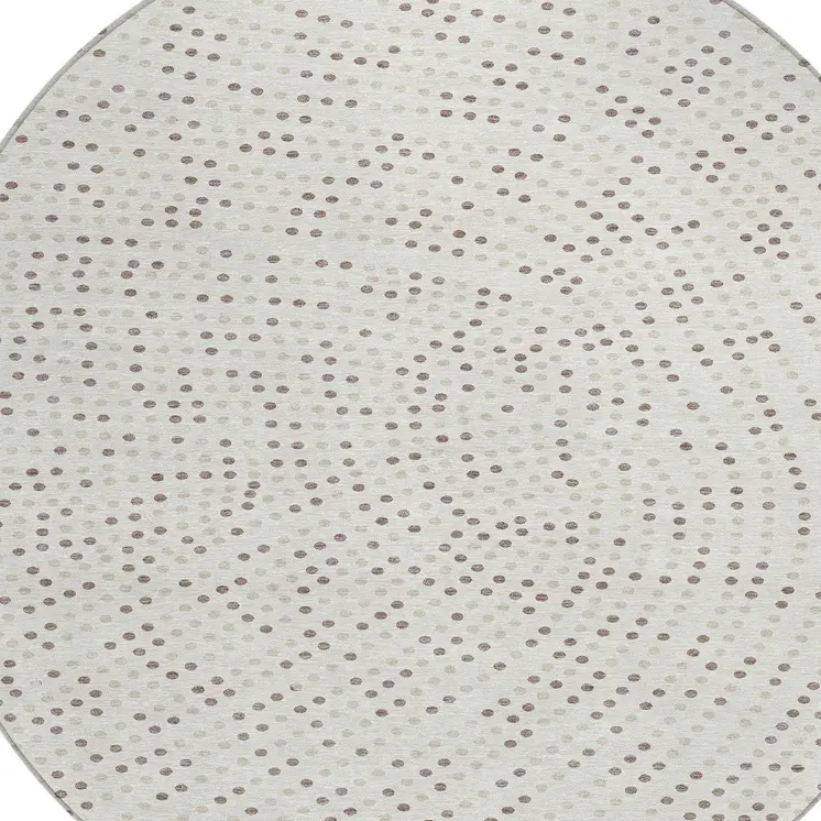 8' Ivory And Brown Round Polka Dot Washable Indoor Outdoor Area Rug