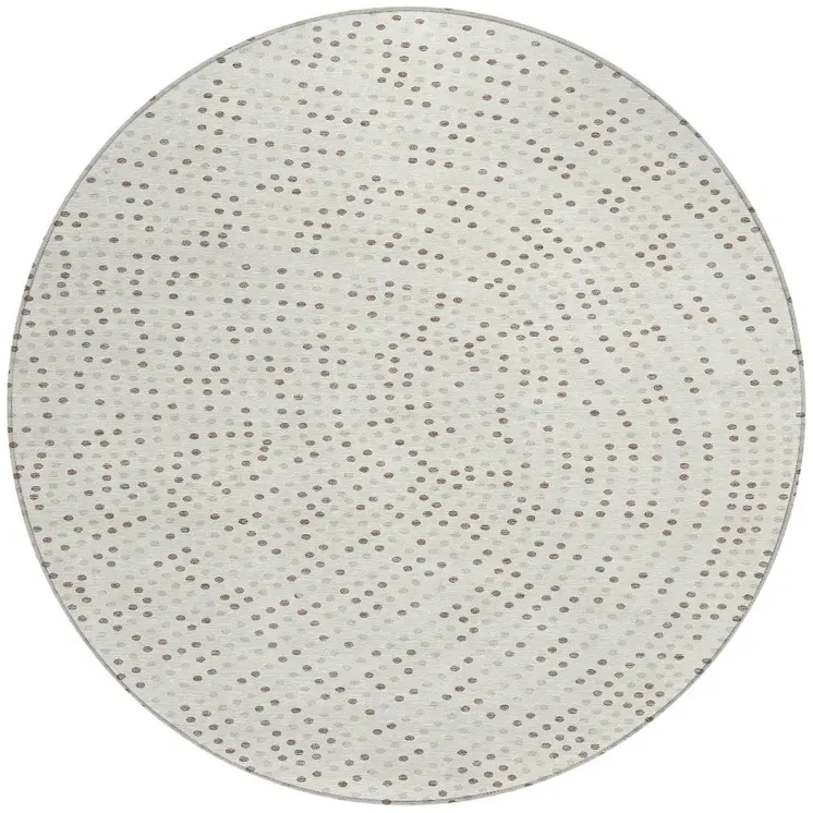 8' Ivory And Brown Round Polka Dot Washable Indoor Outdoor Area Rug