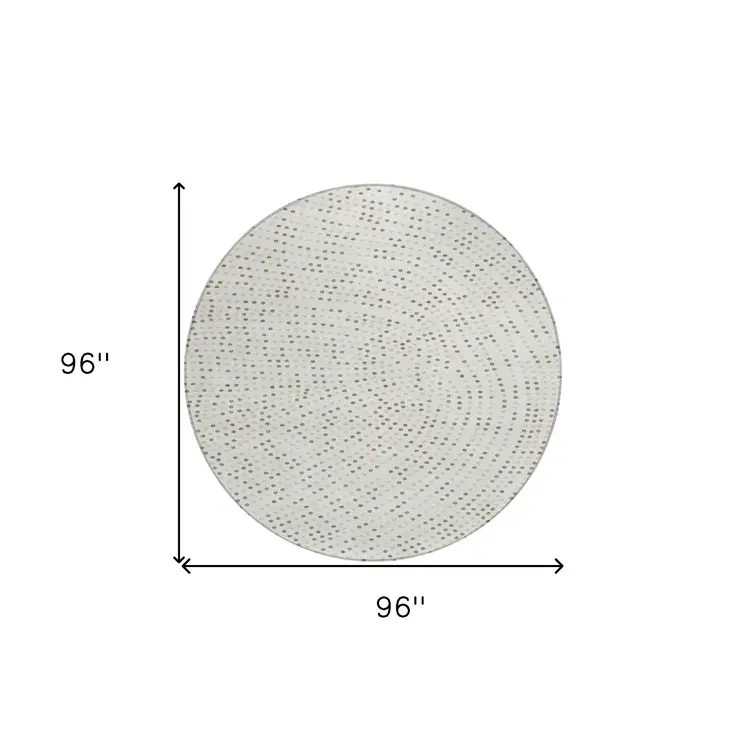 8' Ivory And Brown Round Polka Dot Washable Indoor Outdoor Area Rug