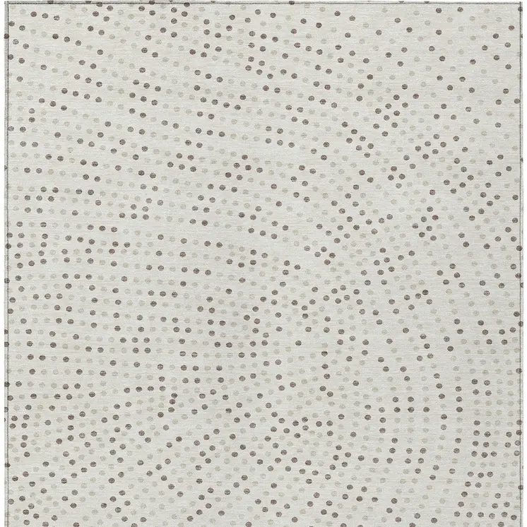 9' X 12' Ivory And Brown Polka Dot Washable Indoor Outdoor Area Rug