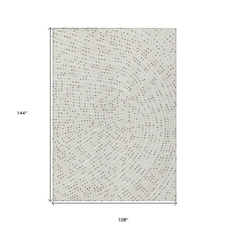 9' X 12' Ivory And Brown Polka Dot Washable Indoor Outdoor Area Rug