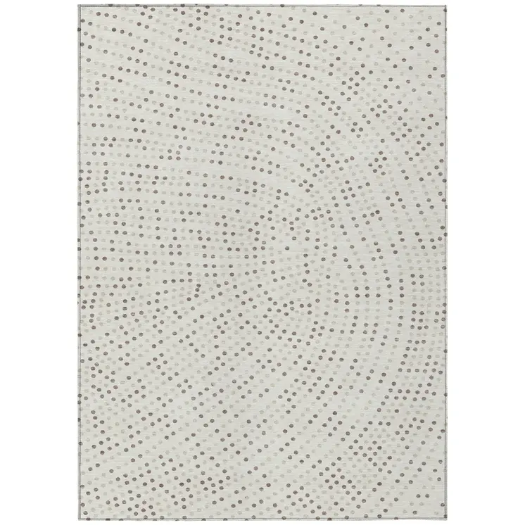 10' X 14' Ivory And Brown Polka Dot Washable Indoor Outdoor Area Rug