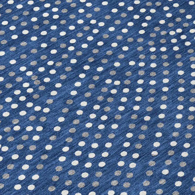 8' Navy Blue Gray And Ivory Round Polka Dot Washable Indoor Outdoor Area Rug