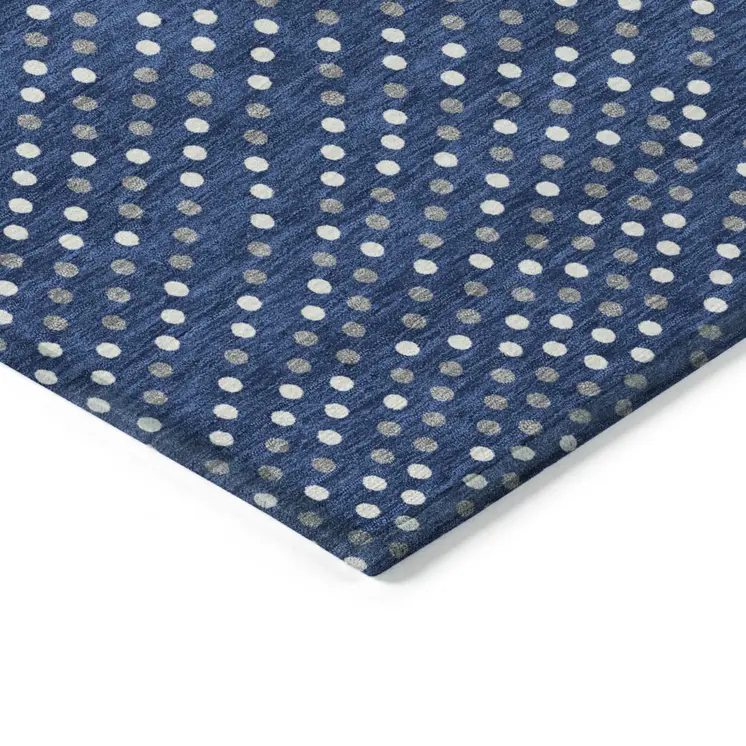 8' X 10' Navy Blue Gray And Ivory Polka Dot Washable Indoor Outdoor Area Rug