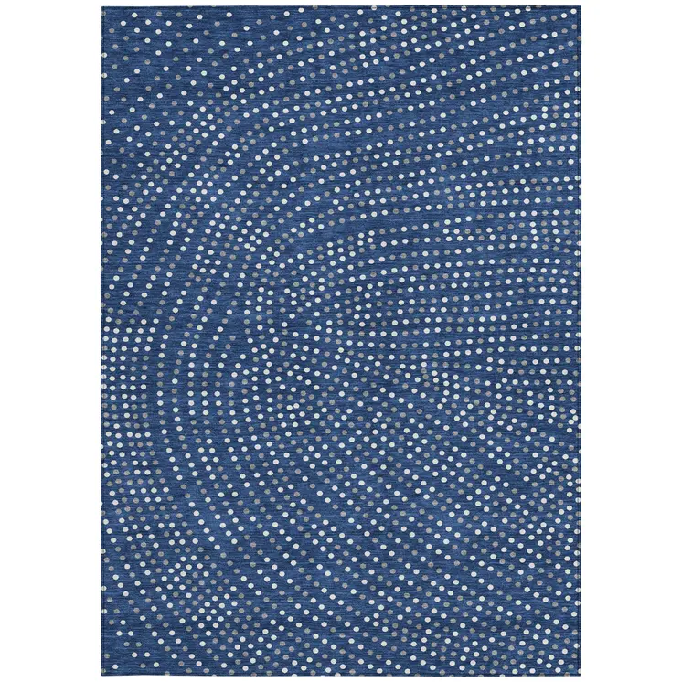 10' X 14' Navy Blue Gray And Ivory Polka Dot Washable Indoor Outdoor Area Rug