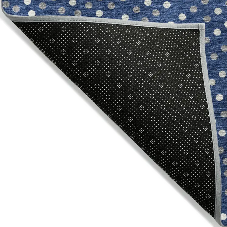 10' X 14' Navy Blue Gray And Ivory Polka Dot Washable Indoor Outdoor Area Rug