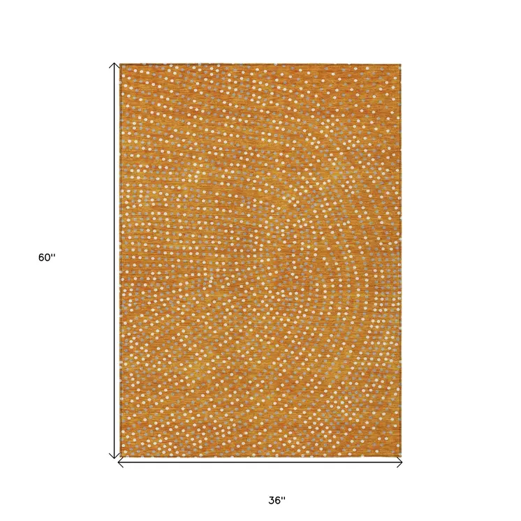 3' X 5' Orange Gray And Ivory Polka Dot Washable Indoor Outdoor Area Rug