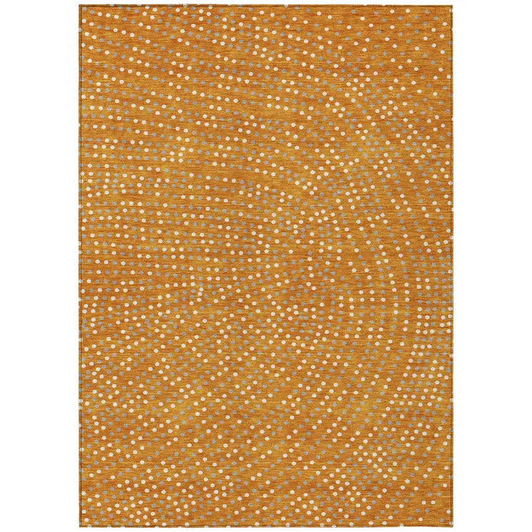 3' X 5' Orange Gray And Ivory Polka Dot Washable Indoor Outdoor Area Rug