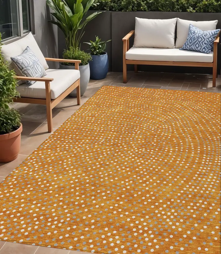 5' X 8' Orange Gray And Ivory Polka Dot Washable Indoor Outdoor Area Rug
