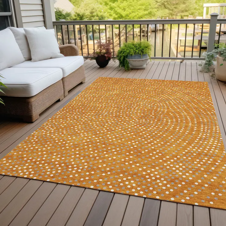 5' X 8' Orange Gray And Ivory Polka Dot Washable Indoor Outdoor Area Rug