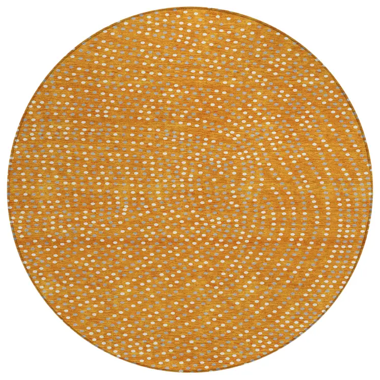 8' Orange Gray And Ivory Round Polka Dot Washable Indoor Outdoor Area Rug