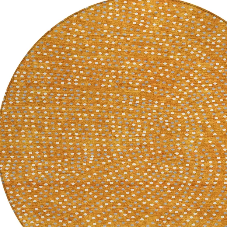 8' Orange Gray And Ivory Round Polka Dot Washable Indoor Outdoor Area Rug