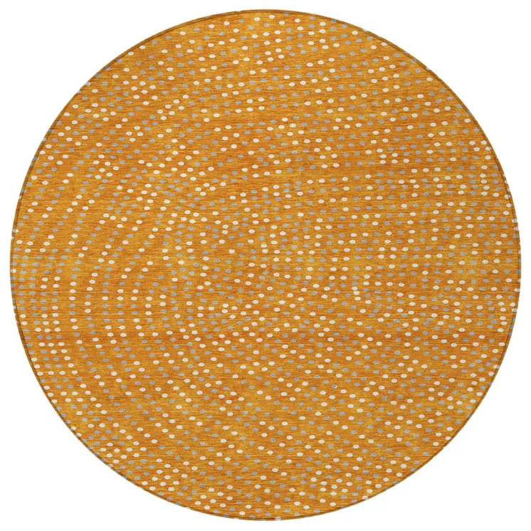 8' Orange Gray And Ivory Round Polka Dot Washable Indoor Outdoor Area Rug