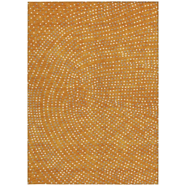 9' X 12' Orange Gray And Ivory Polka Dot Washable Indoor Outdoor Area Rug